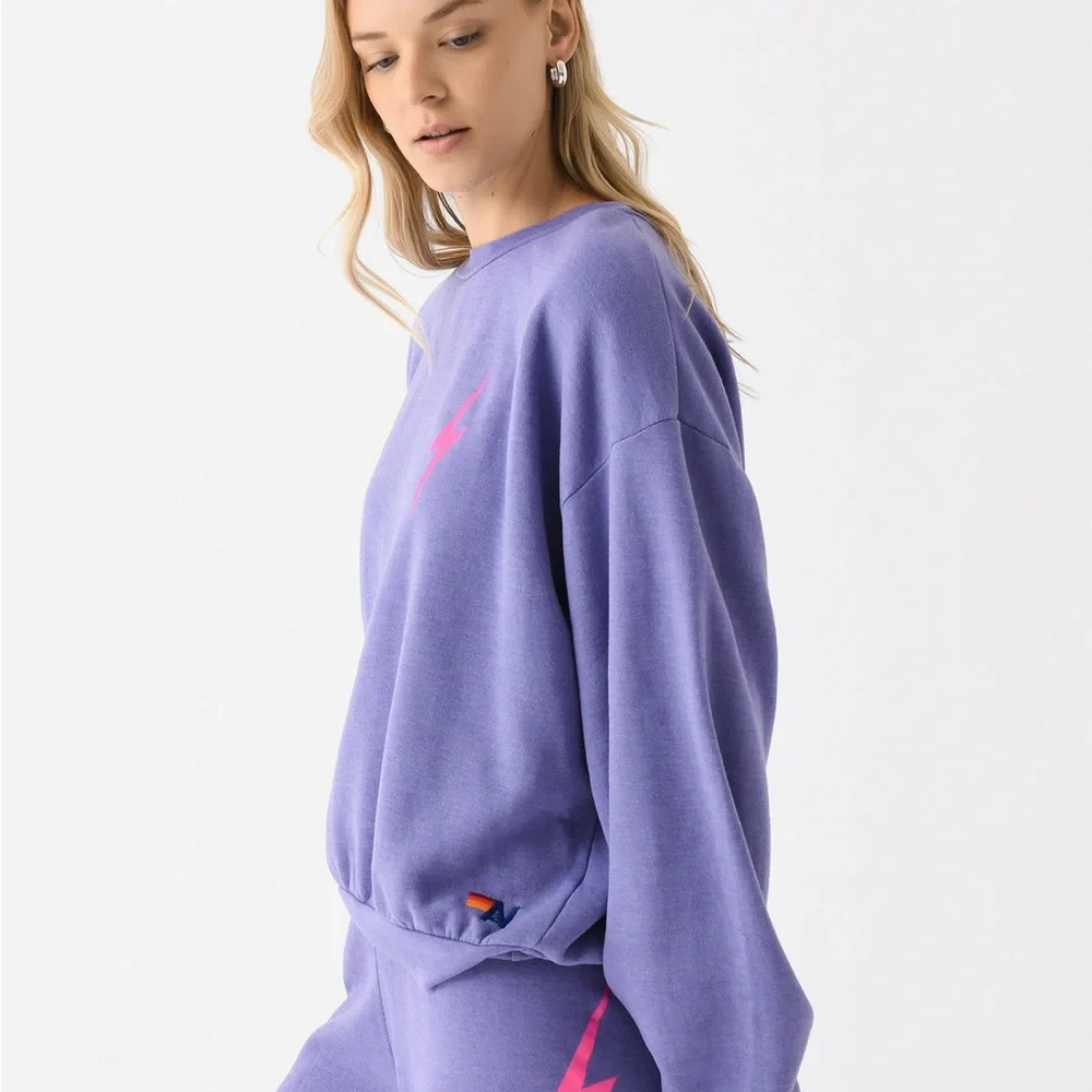Aviator Nation Bolt 2 Crew Sweatshirt Purple Lightning Relaxed Fit M sold out - Picture 2 of 7
